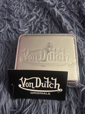 Von Dutch Metallic Silver Compact Wallet with Embossed Logo